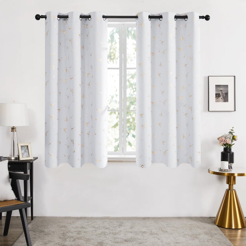 Deconovo Blackout Curtains 2 Panels, 42x45 Inch, Thermal Insulated Room-Darkening Grommet Drapes for Bedroom & Living Room, Gold Constellation Pattern, Polyester, Machine-Washable, Greyish White - Image 2